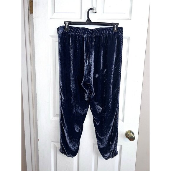 JW LOS ANGELES Johnny Was Blue Velvet Side Embroidered Jogger Pants Sz L - Picture 8 of 12